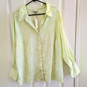 NWT.. a NEW DAY women's shirt / blouse 2XL beautiful Lime Green/White Ge…